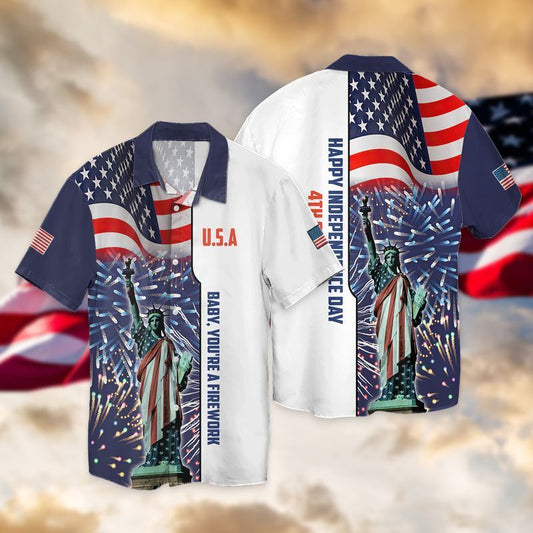 LE - 4th Of July Independence Day American Flag Statue Of Liberty Hawaiian Shirt