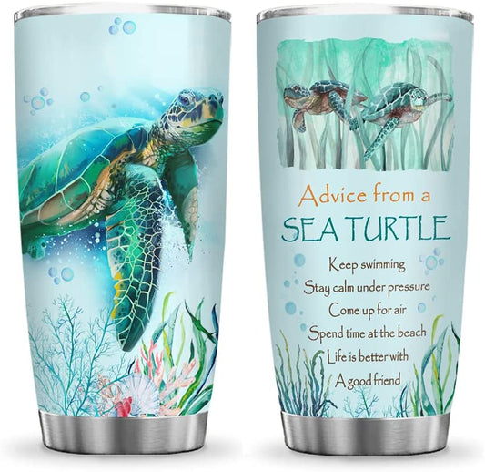 LE - 20oz Advice from A Sea Turtle Ocean Inspiration Tumbler Cup with Lid, Double Wall Vacuum Thermos Insulated Travel Coffee Mug - BGX1011007