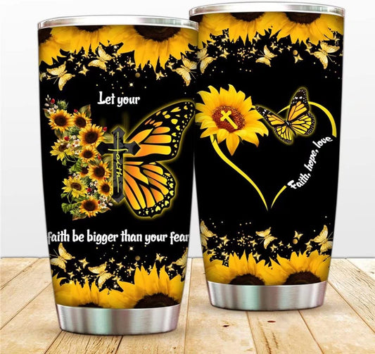 LE - 20 oz. Sunflower Tumbler with Lid and Straw Double Wall Stainless Steel Vacuum Insulated Black Butterfly Travel Mug, Water Coffee Cup for Home,Office,School, Ice Drink, Hot Beverage