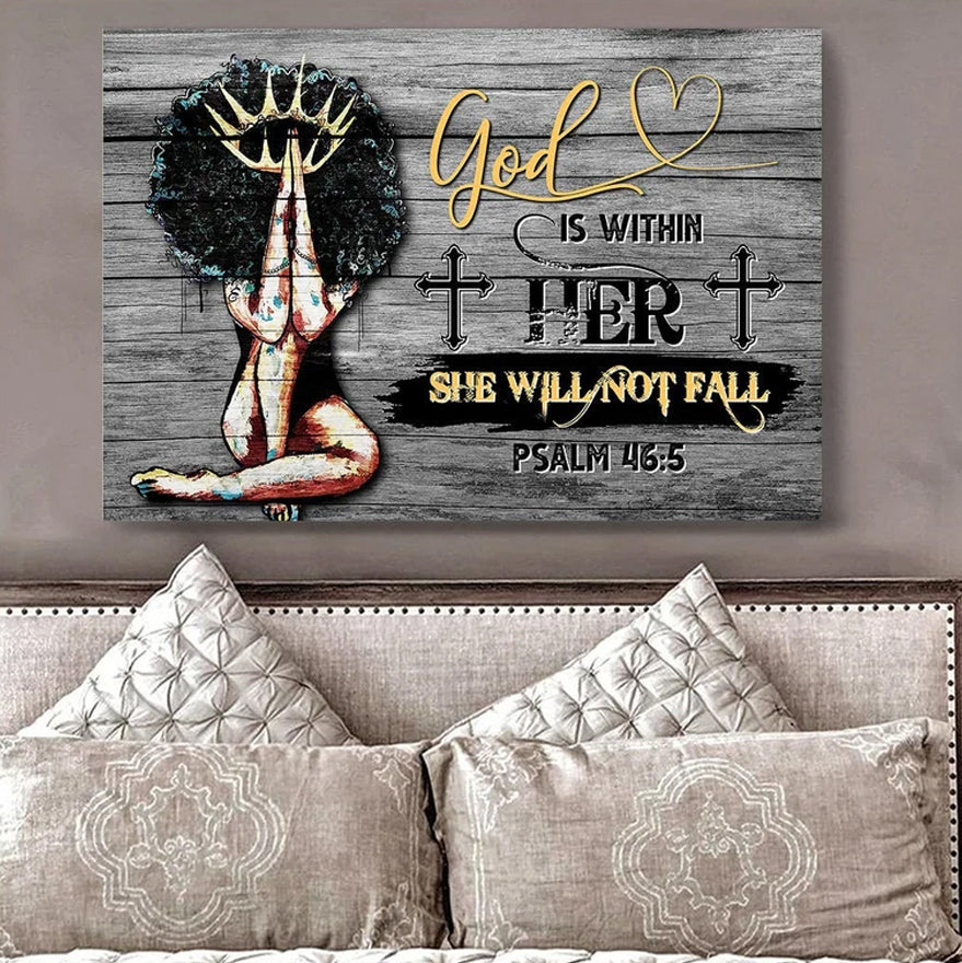 LE - Afro Black Queen Poster Canvas, God Is Within Her She Will Not Fall Poster, African American Black Girl, Black Woman Poster, Black Queen Art