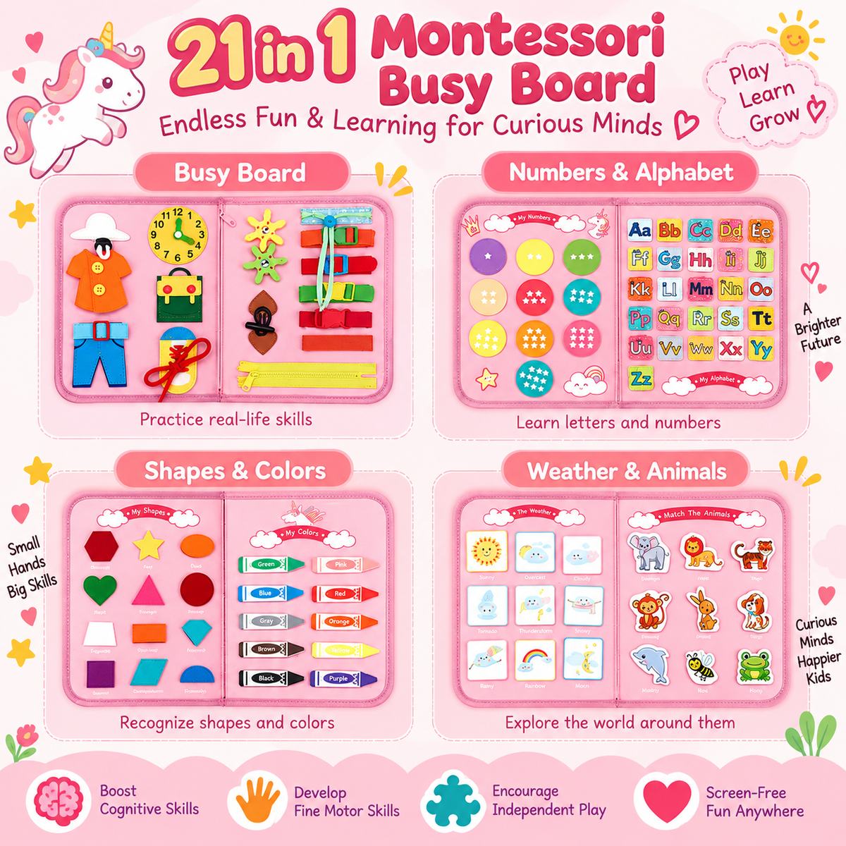 Lexirosa™ Montessori Busy Board for Toddlers